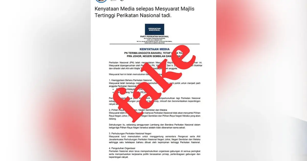 Perikatan Nasional Denies False Claims Over State Election Participation